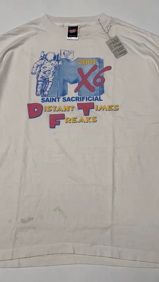 SAINT Mxxxxxx × Sean Wotherspoon SW_SS TEE/ASTRO/WHT SW joint retro enzyme-washed old tee Astronaut distressed short-sleeved off-white S-XL Correct version Customized SW joint wash water label Original development Production without looking at pictures Printing pixel level restoration Handmade acrylic ready-made clothing graffiti ink